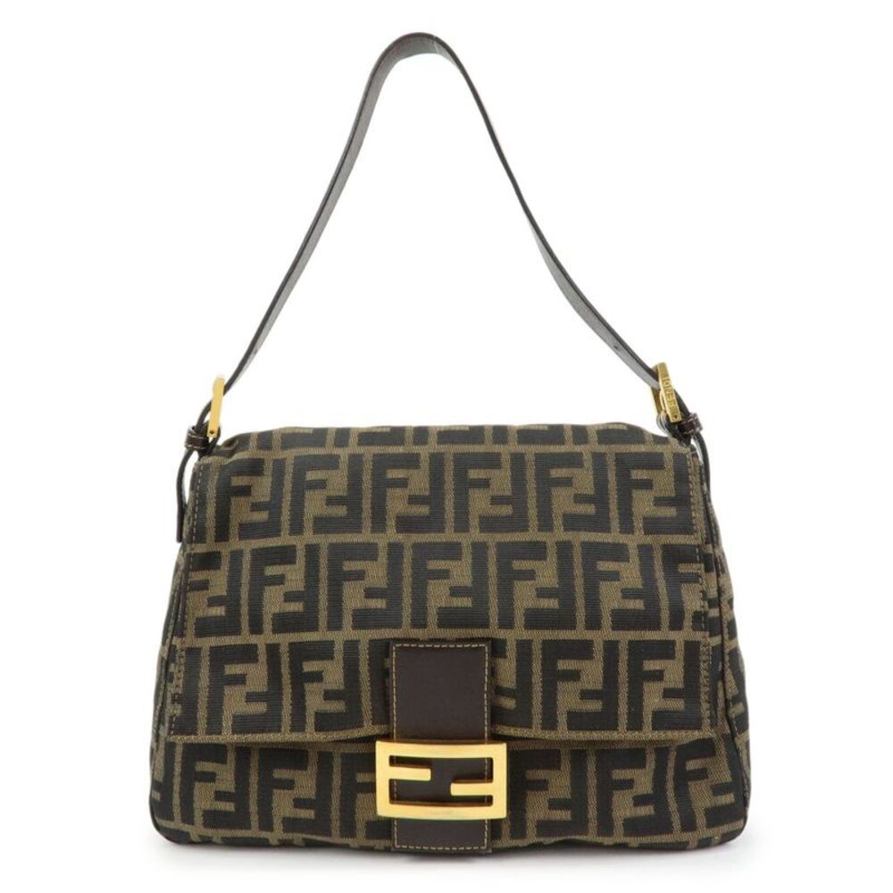 Fendi Round Flap Baguette Zucca Canvas Brown Canvas Shoulder Bag Bag